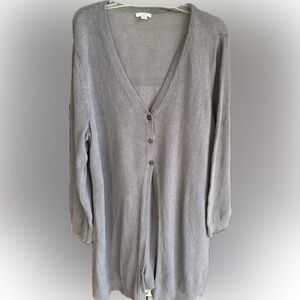 J. Jill Gray Lightweight Cardigan Tunic 3X Button Front Long Sleeve